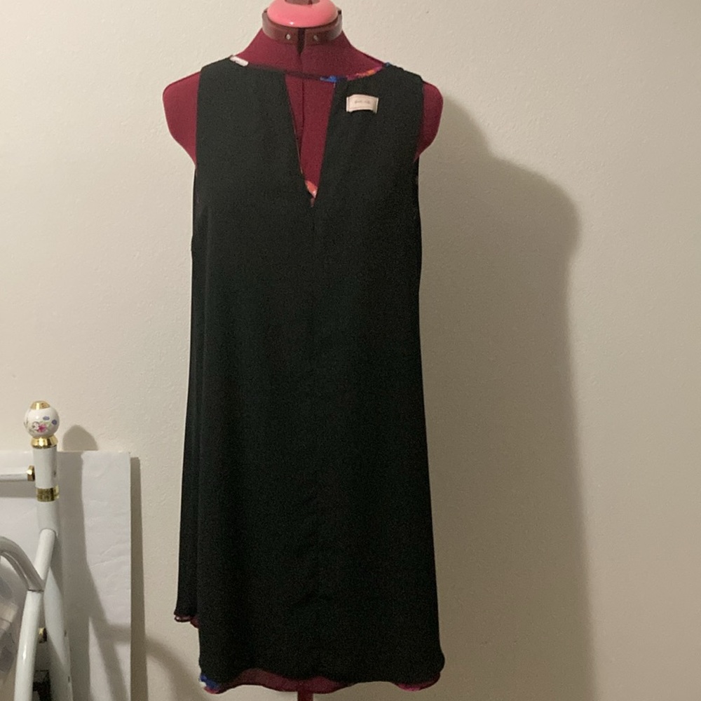 Love….ady floral swing style sleeveless dress size large full black lining - Picture 4 of 12
